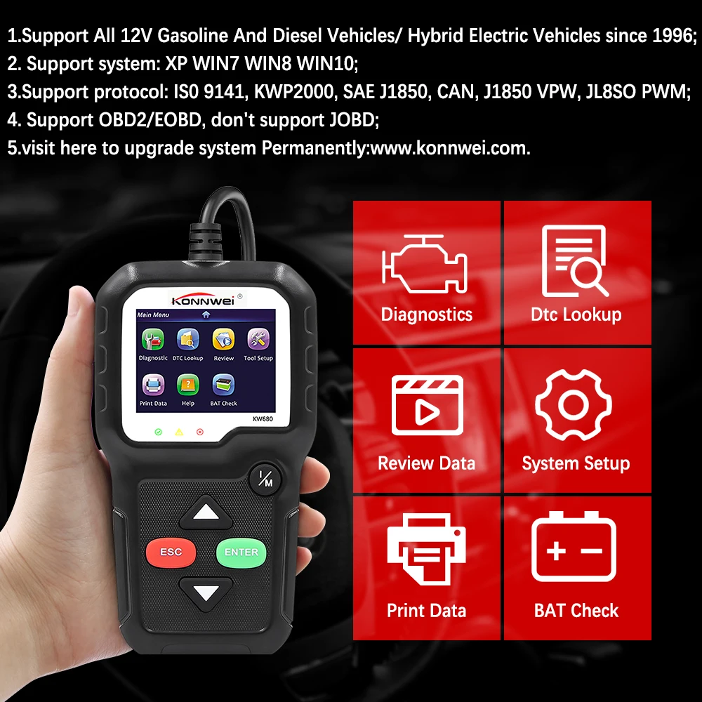 KONNWEI KW680 считыватель кодов OBD2 сканер бесплатное обновление OBD 2 OBD2 автомобильный диагностический инструмент ODB2 автомобильный как KONNWEI KW850