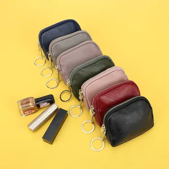 

Genuine first layer cowhide universal coin purse key ring coin case leather zipper small wallet wholesale purses