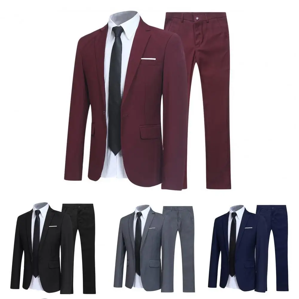 Men Suit Set Lapel Formal Stylish Buttons Pockets Blazer Suits Business Casual Jacket Pants Pant | Мужская одежда