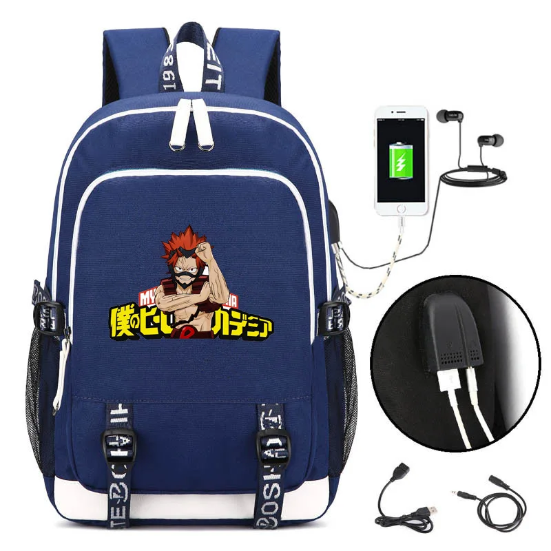 Школьные сумки My Hero Academy Kirishima Eijiro, аниме, сумка для книг, Женская дорожная сумка, usb зарядка, рюкзак для ноутбука, Мультяшные мужские сумки
