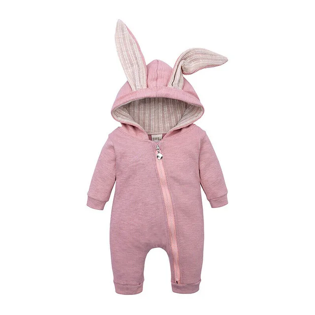 Pudcoco новая теплая осенняя одежда для новорожденных; комбинезон для младенцев мальчиков девочек одежда кроличьи уши Рабочий Комбинезон для Для мальчиков и девочек s - Цвет: Розовый