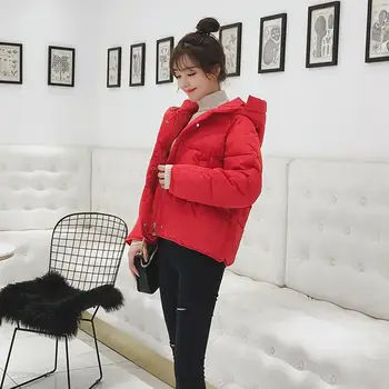 

Fashion Solid Hooded Oversized Short Jackets Parkas Winter Thick Pockets Padded Jacket Loose Warm Casual Parkas