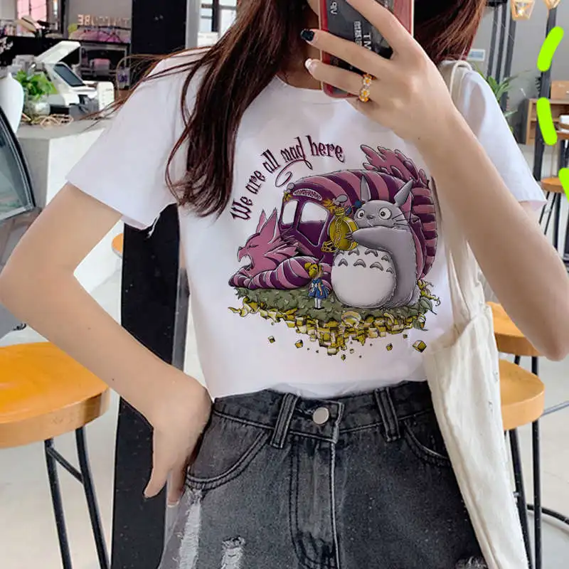 Модная женская футболка в стиле Харадзюку, Studio Ghibli, Милая футболка с котом, Ullzang, 90 s, забавная футболка, Графический Топ, футболки для женщин - Цвет: 27
