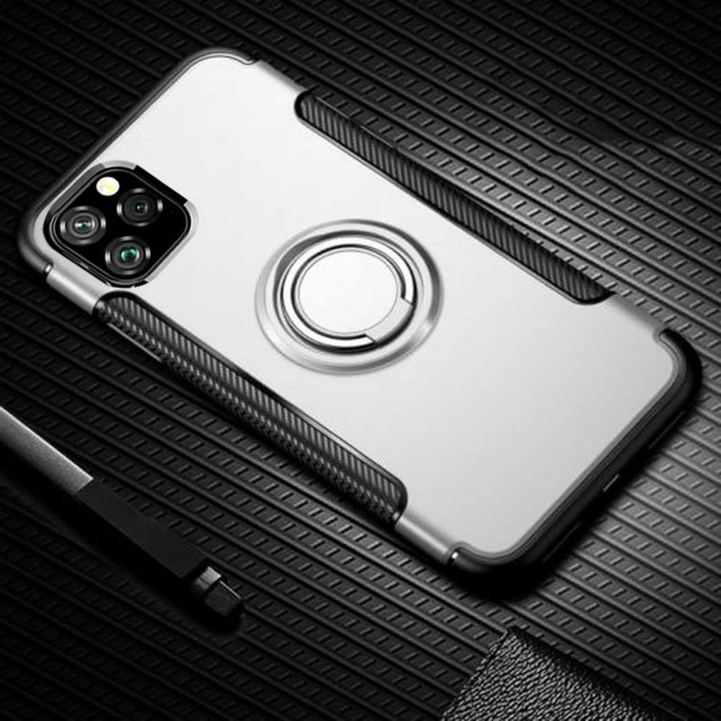 Магнитный всасывающий жесткий чехол для телефона для iPhone 11 Pro XS XR X XS Max, роскошная кольцевая крышка-держатель для iPhone 7 8 Plus 6 6s s - Цвет: Серебристый
