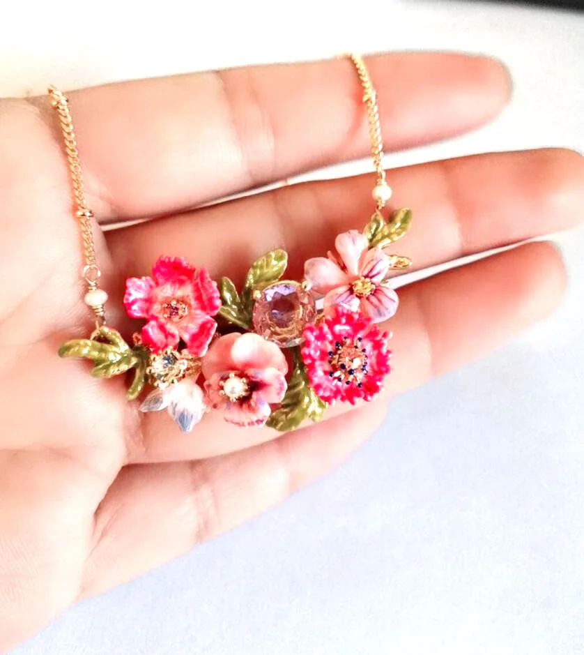 CSxjd ручной работы Эмаль Глазурь анютины глазки цветок ожерелье серьги и браслеты роскошные женские ювелирные изделия
