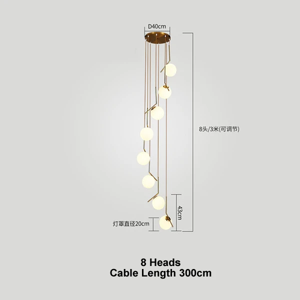 Двухуровневая Подвесная лампа для виллы, лобби, современный скандинавский спиральный лестничный подвесной светильник, для столовой, гостиной, отеля, люстра, лампа, включает светодиодный - Цвет корпуса: Copper Color - 8head