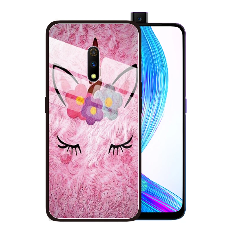 Милый единорог мультфильм милый закаленное Стекло чехол для OPPO Realme Q 5 Pro XT X2 X Lite 3