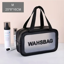 Borsa cosmetica rosa impermeabile glassata Pu di grande capacità per donna