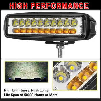 

6 Inch LED Work Light 10000LM Rust-proof Adjustable White+Amber Lamp Bulbs