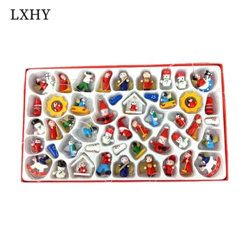 

LXHY 24pcs/set Christmas Tree Pendant Small Wooden Decorative Pendant Handmade Painted Puppet Pendant Mini Holiday Gift