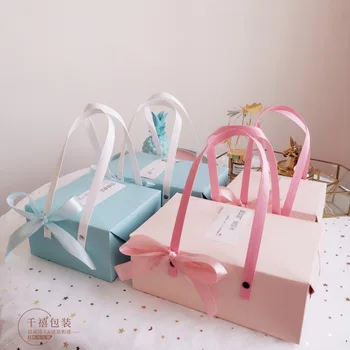 

blue pink Portable candy box chocolate cake box Birthday party supplies boite dragees de mariage пакеты для печенья 10pcs