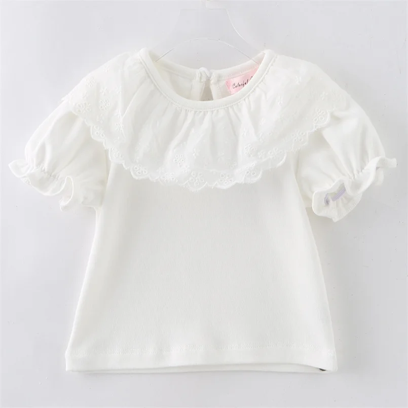 Kids White Shirts For Baby Girl Short Sleeve Ruffle Doll Collar