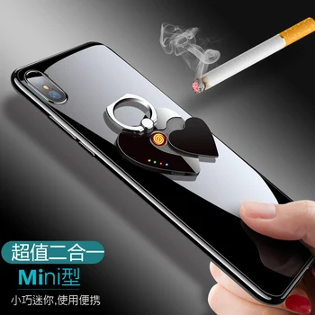 

USB Cigarette Lighter Ring Phone Holder Multifunctional Electronic Windproof Lighter Charger Creative Boyfriend Birthday Gift