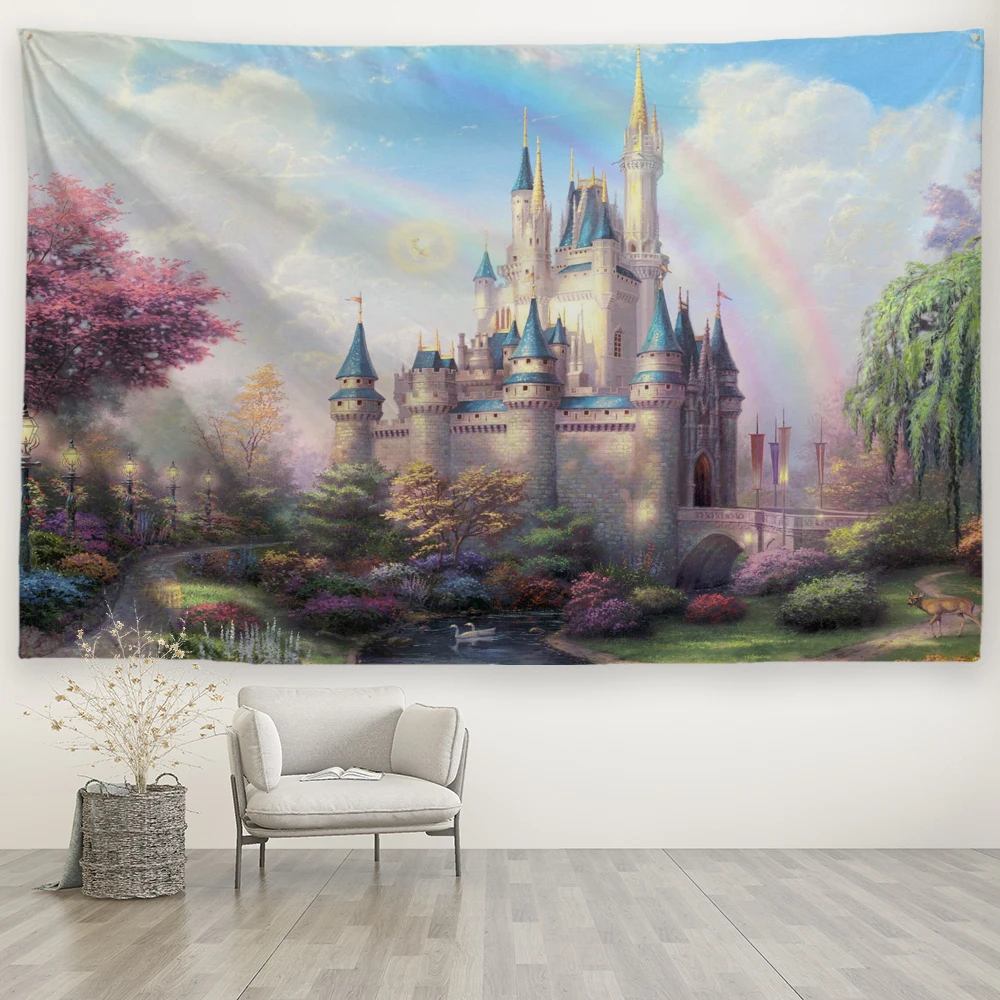 

PROCIDA Tapestry Wall Hanging Art Polyester Fabric Castle Theme, Wall Decor for Dorm,Bedroom,Living Room, Nail included