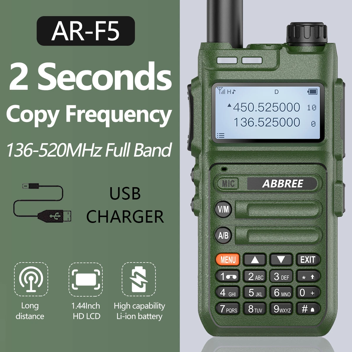 baofeng walkie talkie ABBREE AR-F5 Automatic Wireless Copy Frequency Walkie Talkie  Large LCD Display Upgrade Baofeng UV-5R Long Distance Radio baofeng walkie talkie