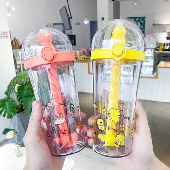 

Plastic Cup with Straw and Lid Plastic Juice Bottles with Lids Bottle Cartoon Blender Bottles Idea Household Goods Cute For Kids
