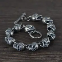 73 г, Твердое Серебро 925 пробы, мужской готический браслет с черепом, ручная работа, высокая Детализация, браслет 24 см, A4325