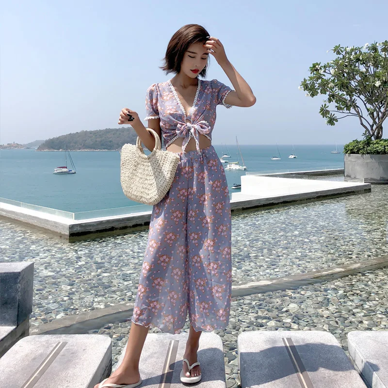 

Bathing Suit Women's Three-piece Set Bikini Split Type Printed Skirt Conservative Slimming Belly Covering Small Bust Gathering H