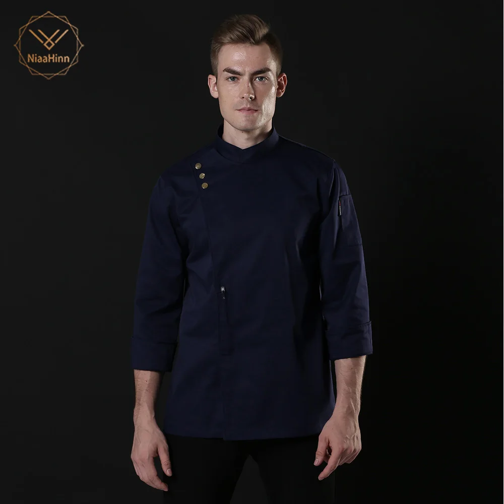 

Food service long sleeve restaurant Uniform professional head chef uniform restaurant hotel kitchen blue chef jacket chef coat
