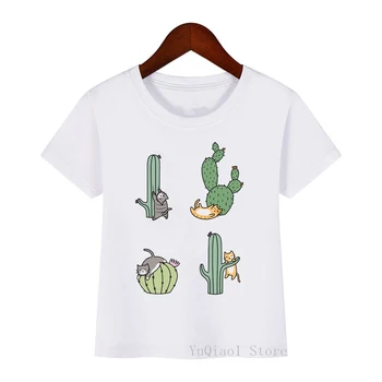 

Summer 2020 cute Cat /Alpaca playing Cactus print funny t shirts kids clothing white girl t-shirts unisex baby clothes camisetas