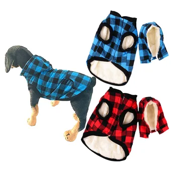 

Dog Winter Coat Thicker Fleece Jacket Clothes Hoodie British Plaid Pet Dog Warm Clothes With Removable Hat Windproof For Dogs