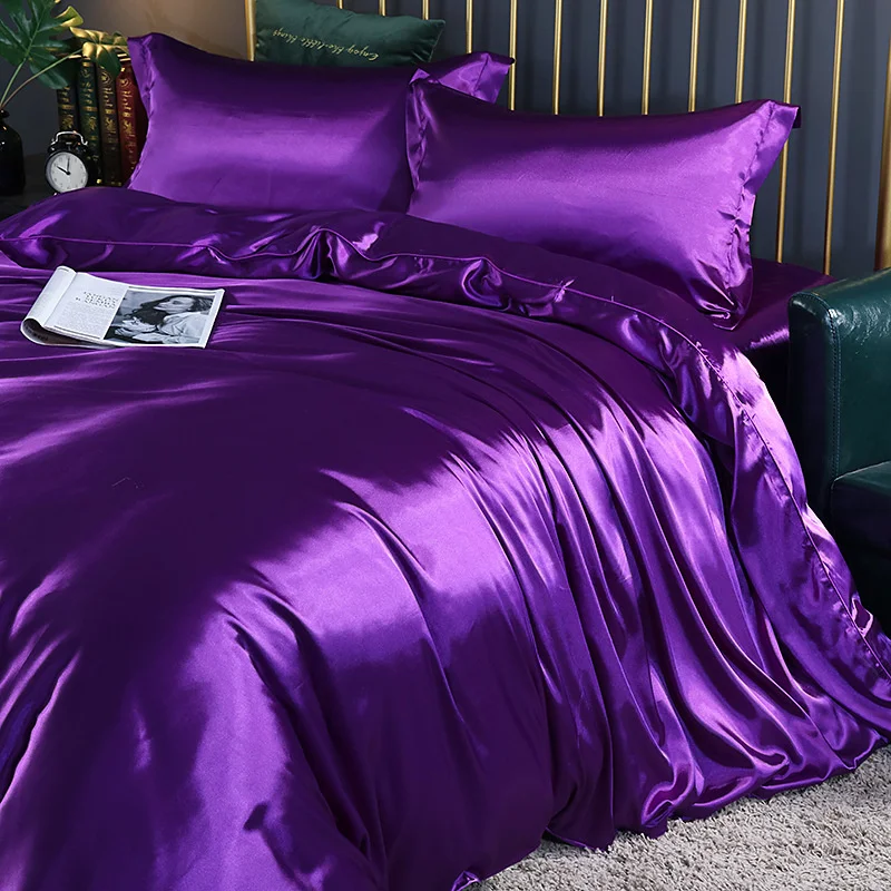 Mulberry Silk Luxury Bedding Set With Fitted Sheet High-End 100% Silk Satin Bedding Sets Soft Smooth Solid Color Quilts Cover