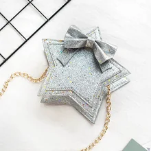 Детская сумка через плечо для девочек; сумка на цепочке с блестками и бантом в форме звезды; O66