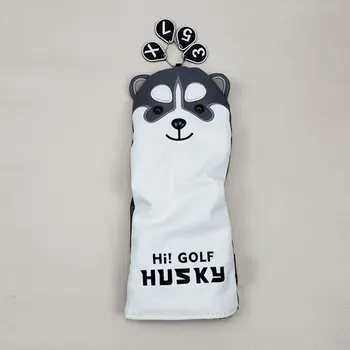 

Cute Husky Golf Driver Headgear Cartoon Animal Fairway Wood PU Leather Golf Putter Headgear Dust Golf Rod 1, 3, 5 Rod Set
