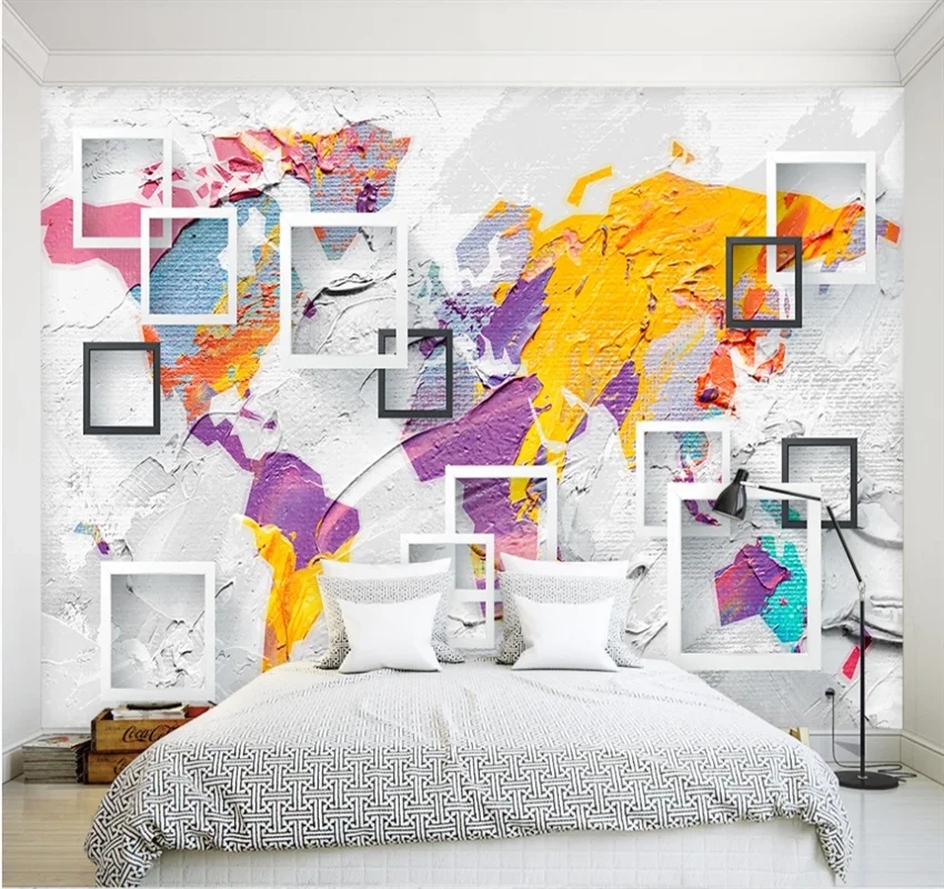 xuesu Customized wallpaper modern minimalist personality colorful world layout TV background wall 8d wall covering