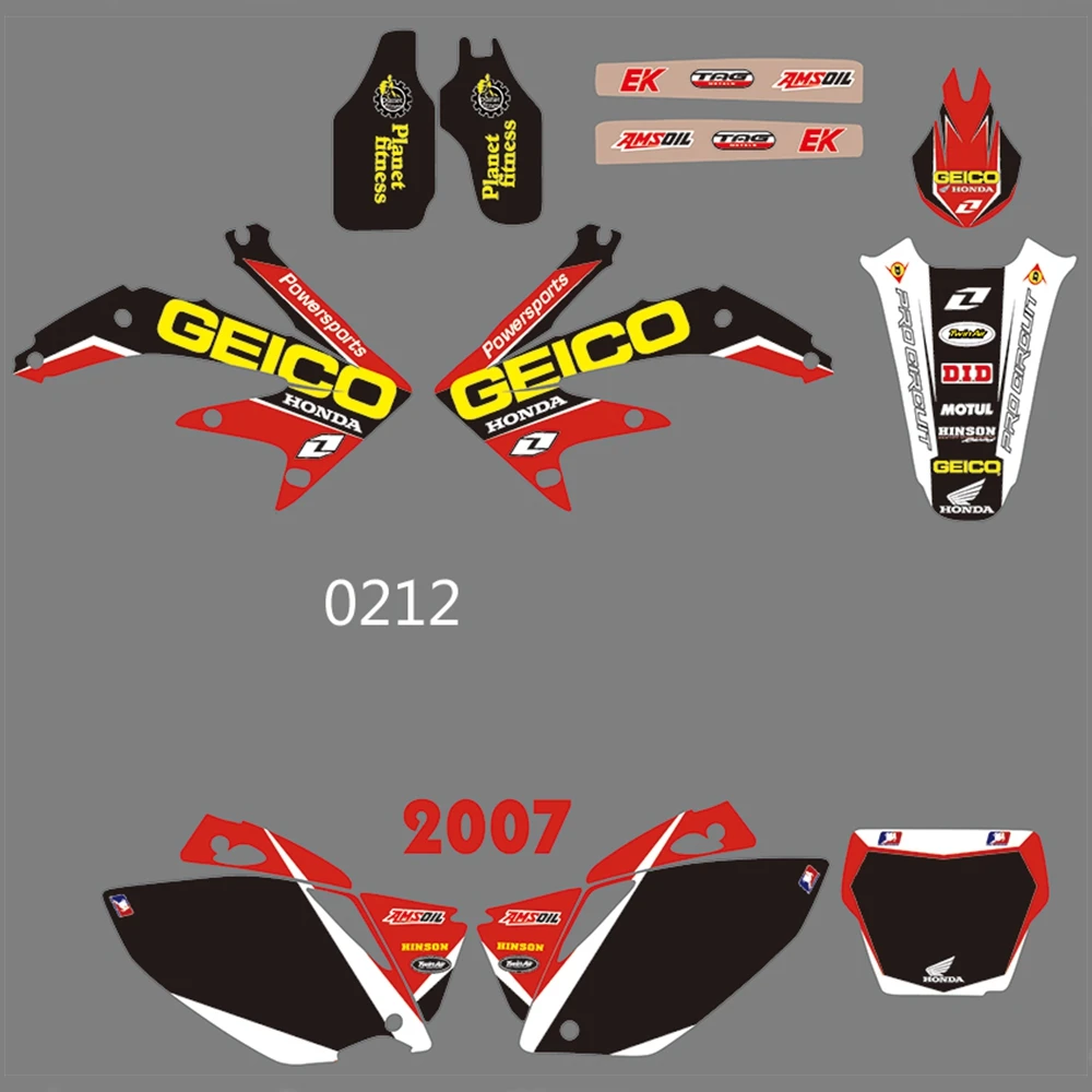 Для HONDA CRF450R CRF450 2007 Графика наклейки на заказ Номер Наименование лента 3M Полный мотоцикл Фоновые наклейки аксессуары
