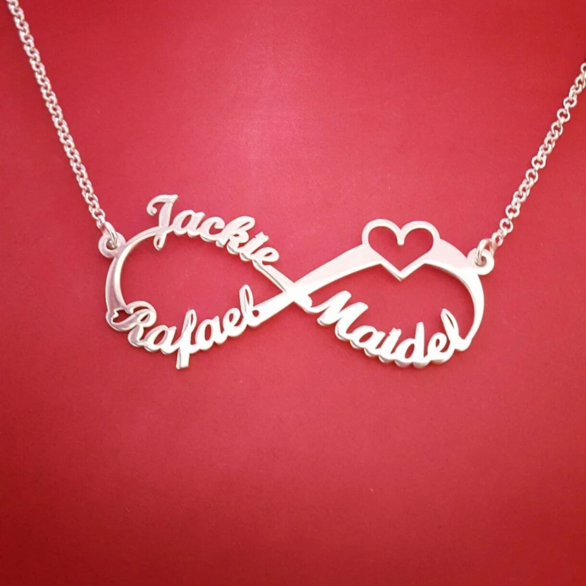 

Lover's Infinity Couple Name Plate Pendant Necklace For Women Girls Steel Open Heart Personalised BFF Birthday Gift