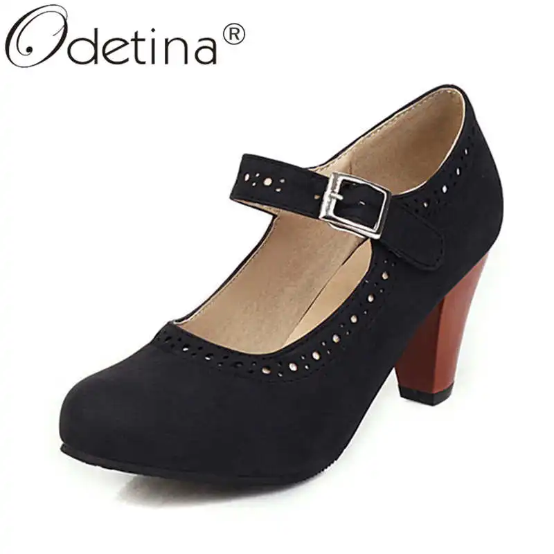 Odetina Women Buckle Strap Sewing Concise Mary Janes Shoes Ladies ...