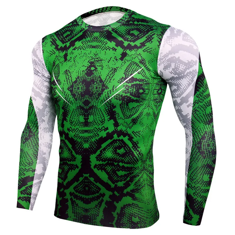 Новинка, камуфляжная Спортивная футболка, Мужская компрессионная рубашка, дышащая футболка для фитнеса, Мужская футболка для бега - Цвет: Зеленый