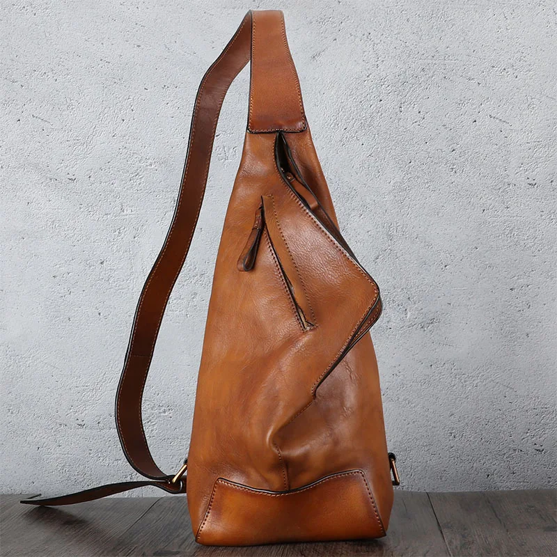 

★in baotou layer cowhide single shoulder bag oblique satchel male chest package male leather leisure tanned skin graft