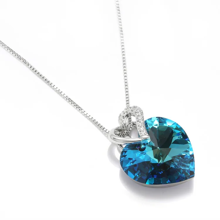 Женский ювелирный комплект с кристаллами Swarovski кулон синим кристаллом в форме