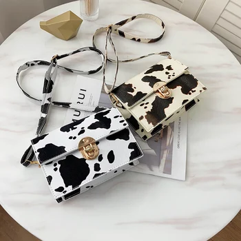 

Fashion Cow Milk Print Messenger Bags Women PU Small Square Shoulder Pouch