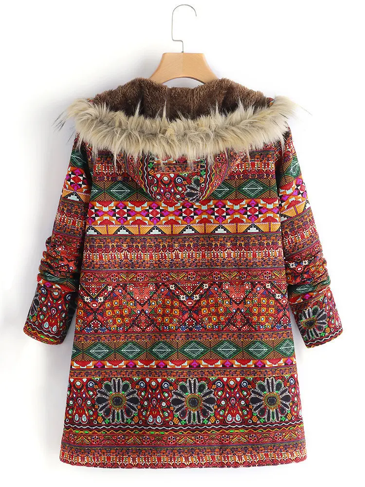 

2019 Winter New Style WOMEN'S Dress Number Sell through Wish National Wind Cotton Linen Printed Brushed And Thick Cotton Coat