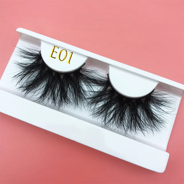 25mm E06 MIKIWI 100% handmade natural  thick  Eye lashes wispy makeup extention tools 3D mink hair volume soft false  eyelashes E01 with tray