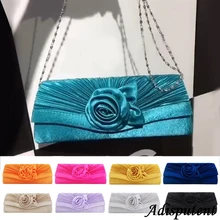 Женская сумка-клатч на ремне через плечо, атласная сумочка с цветочным украшением, однотонная сумка, вечерняя сумочка-клатч