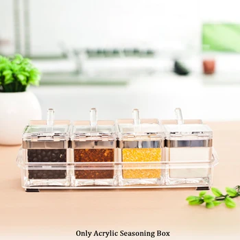

Kitchen Acrylic Seasoning Box Jar Home Easy Clean With Spoons Cruet Bottle Salt Cooking Dustproof Sugar Storage Container