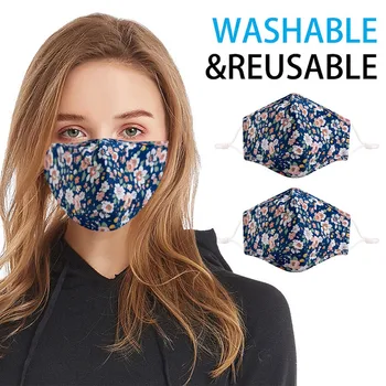 

2Pcs Flower Print Cloth Face Mask Washable Mouth Mask Face Shield Breathable Face Shield Reusable Windproof mondmaskers