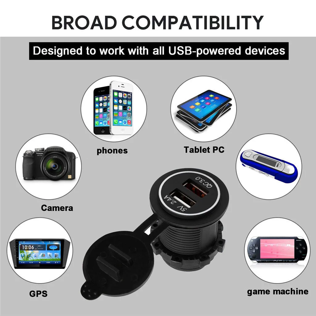 Wupp двойной USB Автомобильное быстрое зарядное устройство 12V QC 3,0 30W для автомобиля лодки яхты и т. д. USB зарядное устройство два синий терминалы# a801y30