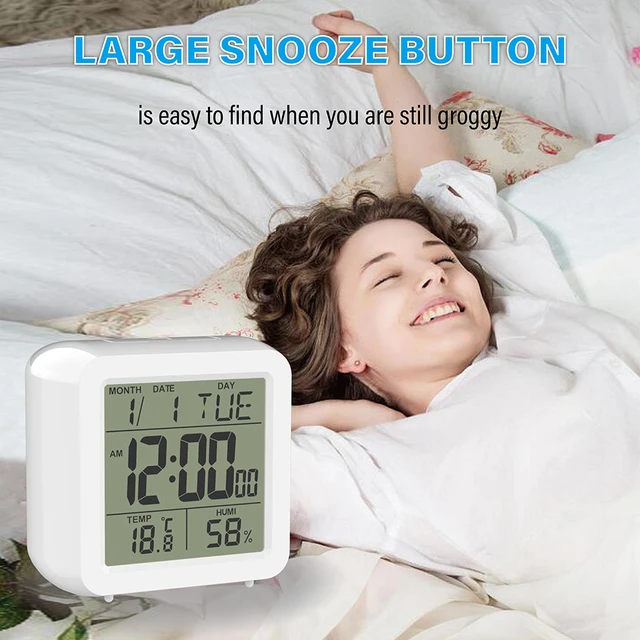 Digital Desktop LCD Snooze Calendar Alarm clock  White Bedroom Watch with Thermometer & Hygrometer  for Home  Battery Operated 2