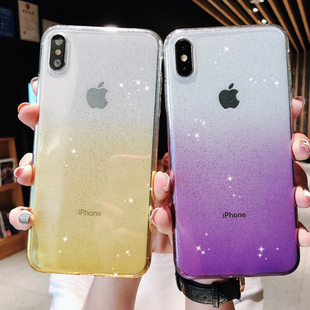 Блестящий Радужный градиентный цветной чехол для iPhone X XR XS 11 Pro Max 8 7 6 6s Plus