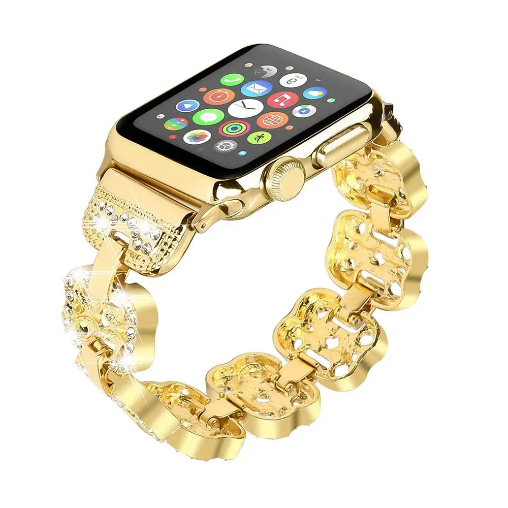 Lucky четырехлистного клевера, ремешок для наручных часов Apple Watch, ремешок 42/38 мм 44/40 мм блестящие стразы ювелирные изделия браслет для наручных часов iWatch серии 5 4 3 2 1