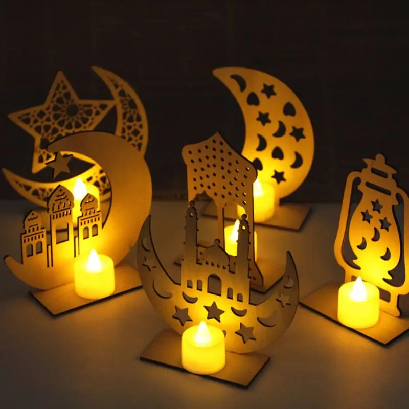 

1 Set Ramadan Wooden Candle Decorations Eid Mubarak Muslim Crafts DIY Home Party Desktop Ornaments Gifts