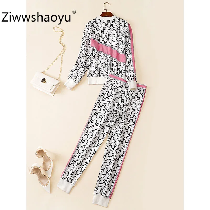 Ziwwshaoyu/Модный осенне-зимний повседневный комплект из двух предметов, женские штаны с буквенным принтом высокого качества