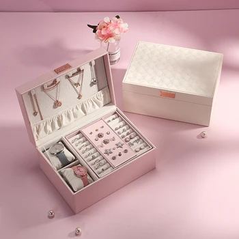 

Casegrace Large-Capacity Home Organization Storage Makeup Organizer Watch Case Multi-Layer Portable Leather Jewelry Box Casket