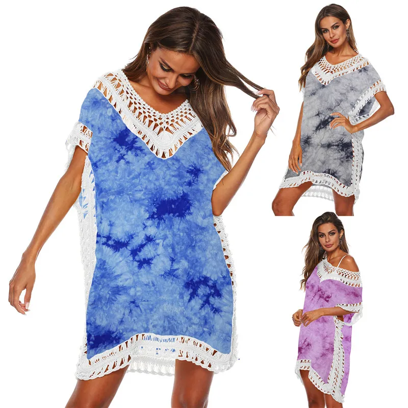 

Beach Tunic Dress 2020 Tie Dye Bikini Cover Up for Women Pareos Dresses 2020 Tunique Plage Femme Vestidos Playeros Couverts NEW