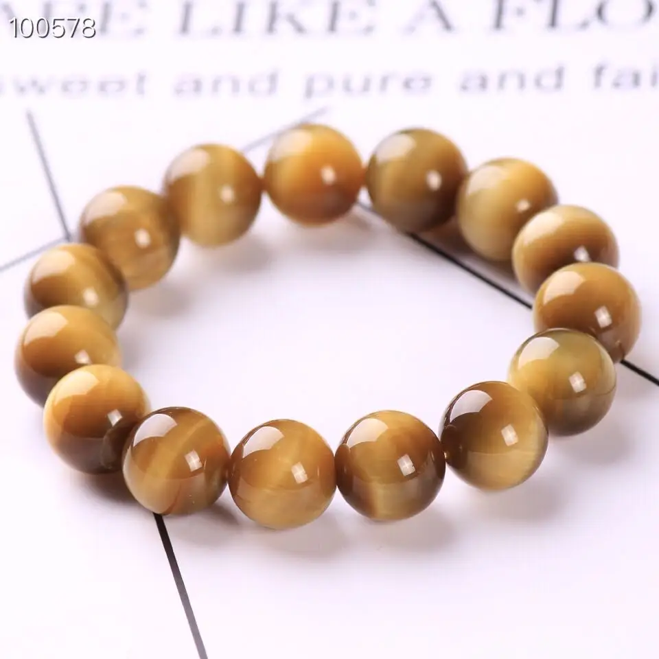 

Genuine Natural Gold Yellow Tiger Eye Gemstone Round Beads 14mm Bracelet Women Men Crystal Drop Shipping AAAAA